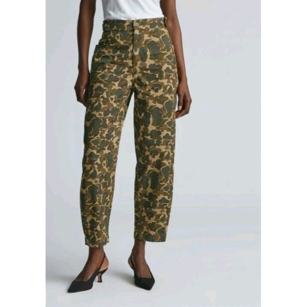 Everlane Sz 12 Fatigue Barrel Pants Fennel Seed Camo Women Curved Leg Summer